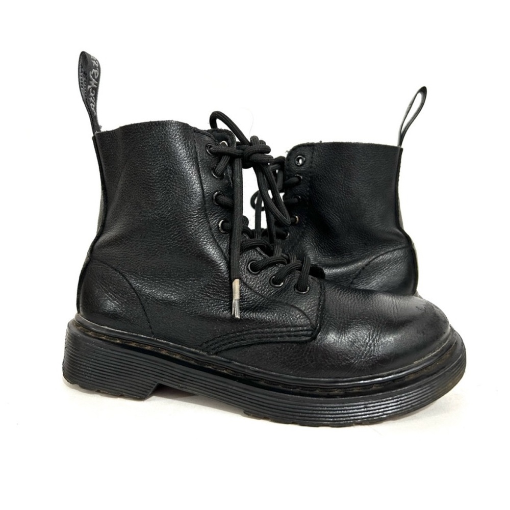 Dr Martens Junior Pascal Black Leather Lace Up Zipper Combat Boots Boys Girls 13